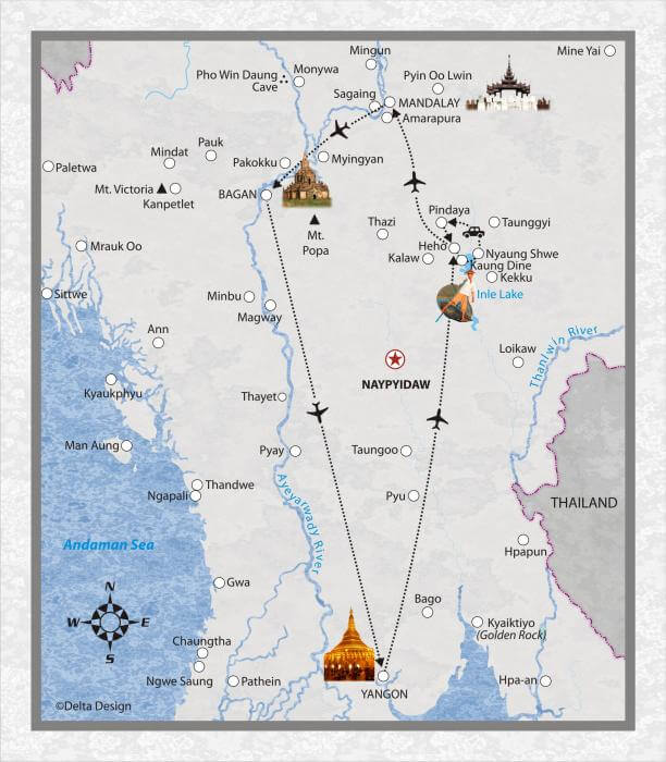 9 Tage Myanmar, mit Ballonfahrt ueber Bagan